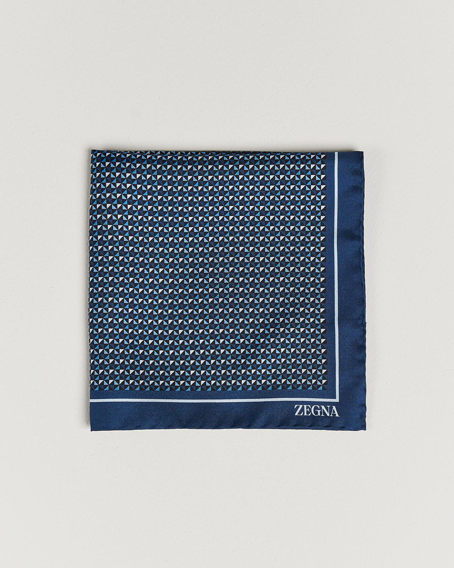 Herren | Zegna Printed Silk Pochette Navy | Zegna | Printed Silk Pochette Navy