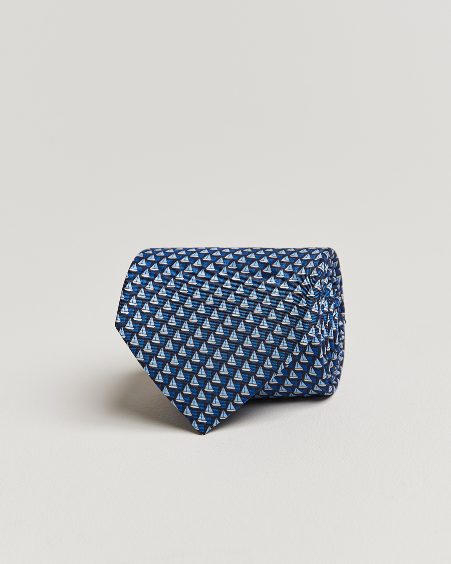 Herren | Zegna Boat Printed Silk Tie Navy | Zegna | Boat Printed Silk Tie Navy