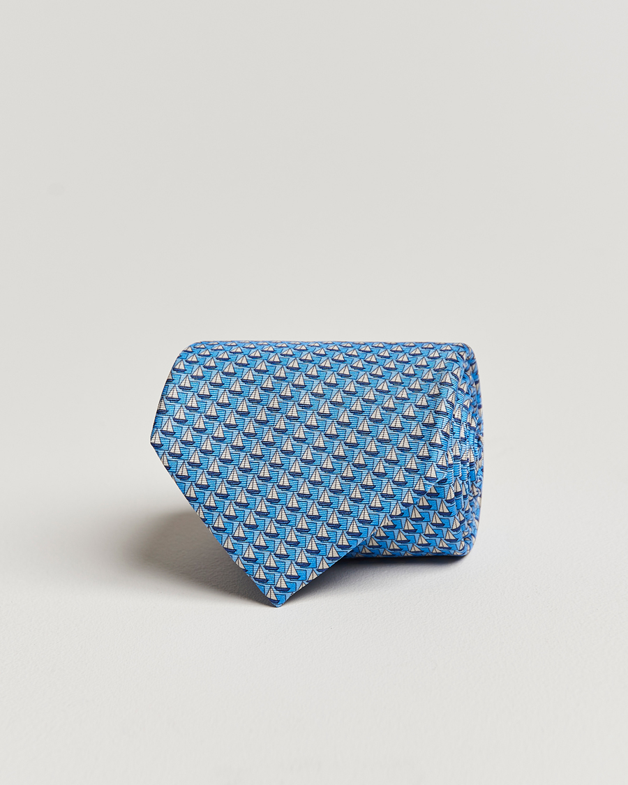 Herren | Zegna Boat Printed Silk Tie Light Blue | Zegna | Boat Printed Silk Tie Light Blue