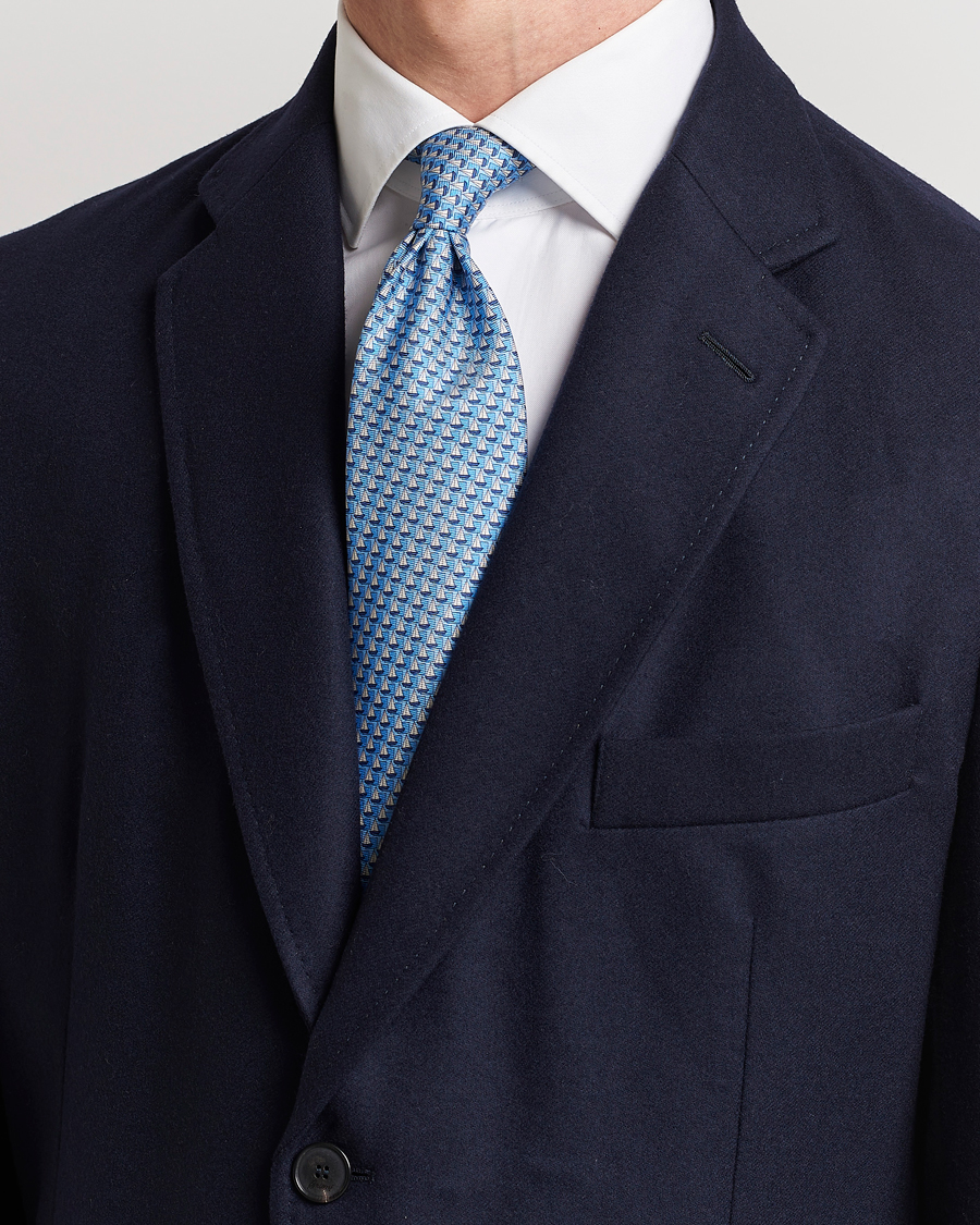 Herren | Zegna Boat Printed Silk Tie Light Blue | Zegna | Boat Printed Silk Tie Light Blue