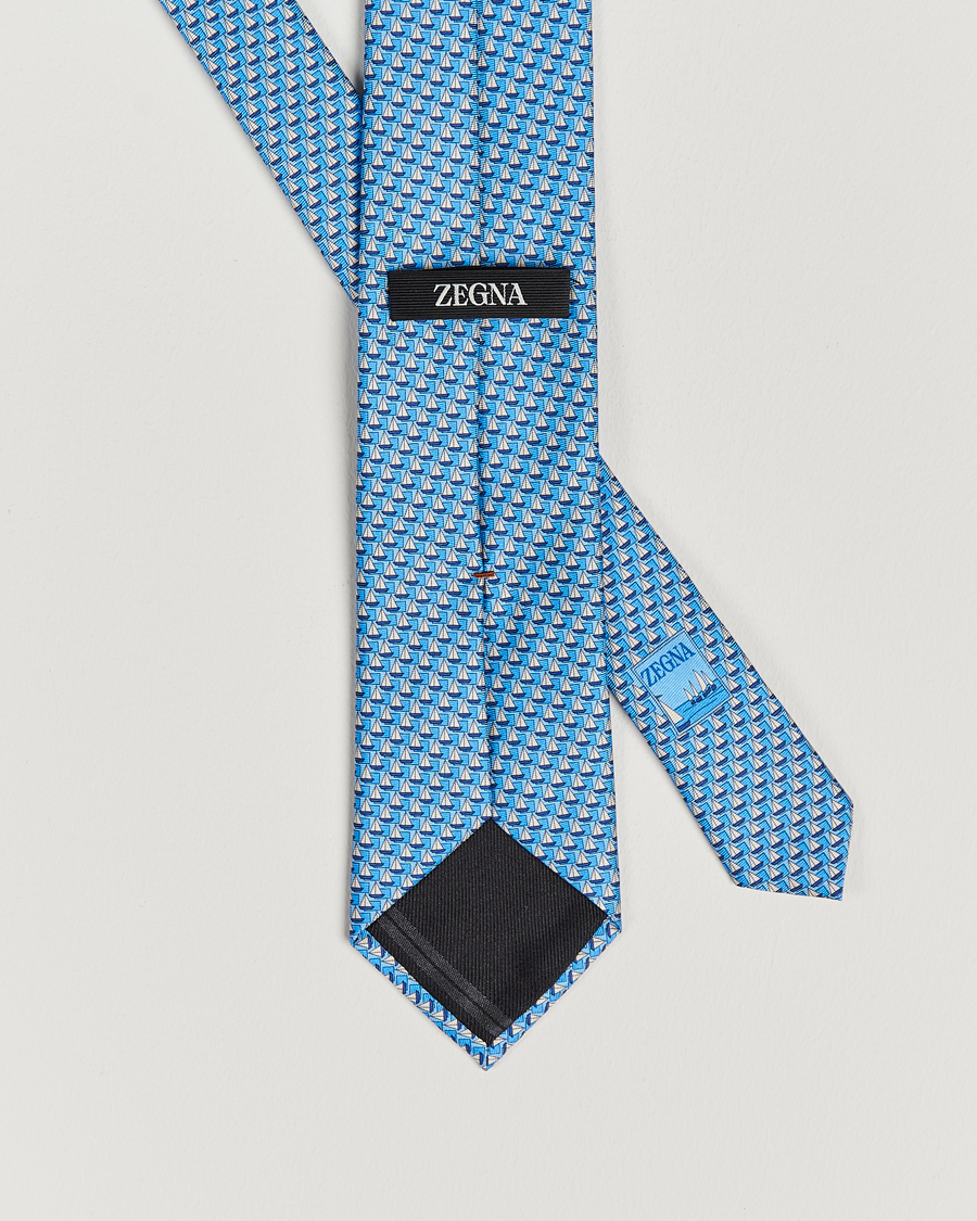 Herren | Zegna Boat Printed Silk Tie Light Blue | Zegna | Boat Printed Silk Tie Light Blue