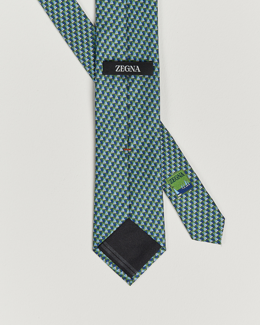 Herren | Zegna Boat Printed Silk Tie Green | Zegna | Boat Printed Silk Tie Green