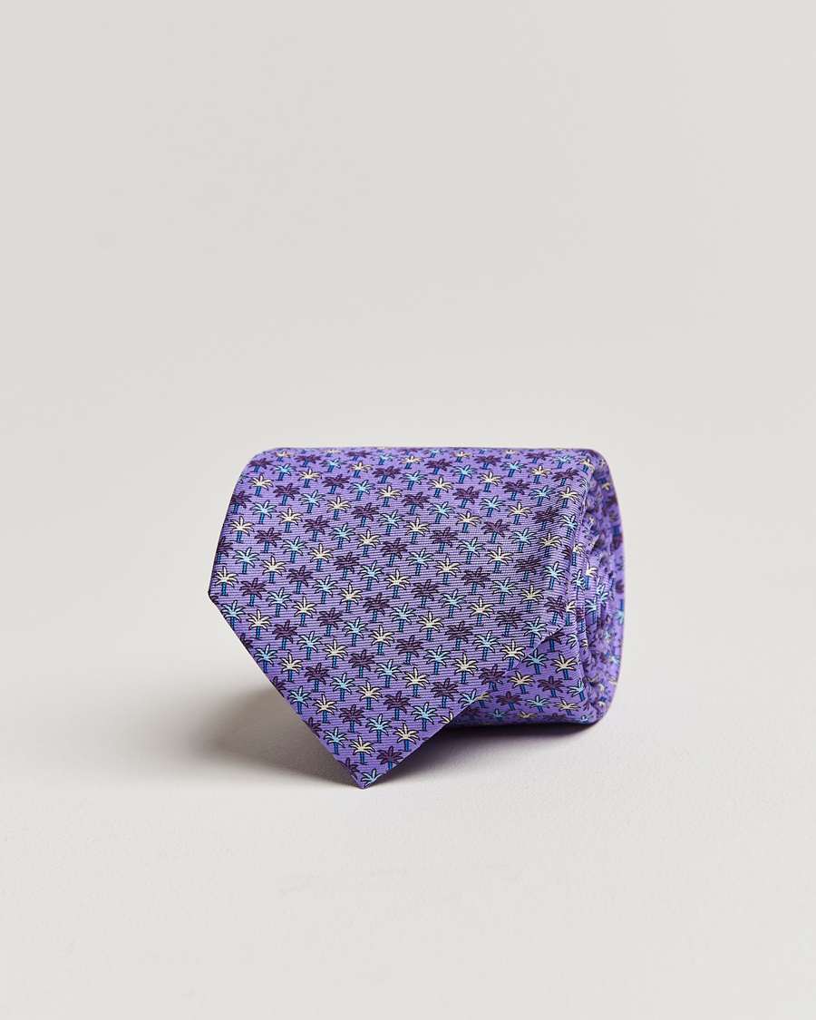 Herren | Zegna Palm Tree Printed Silk Tie Purple | Zegna | Palm Tree Printed Silk Tie Purple
