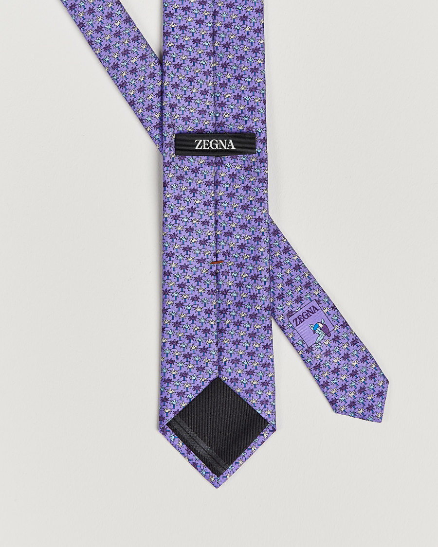 Herren | Zegna Palm Tree Printed Silk Tie Purple | Zegna | Palm Tree Printed Silk Tie Purple