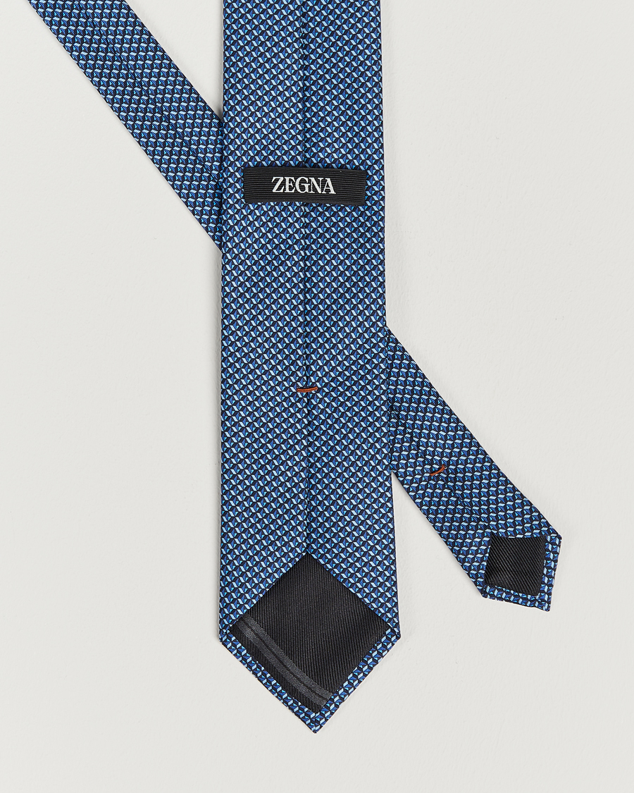 Herren | Zegna Geometrical Print Silk Tie Navy | Zegna | Geometrical Print Silk Tie Navy