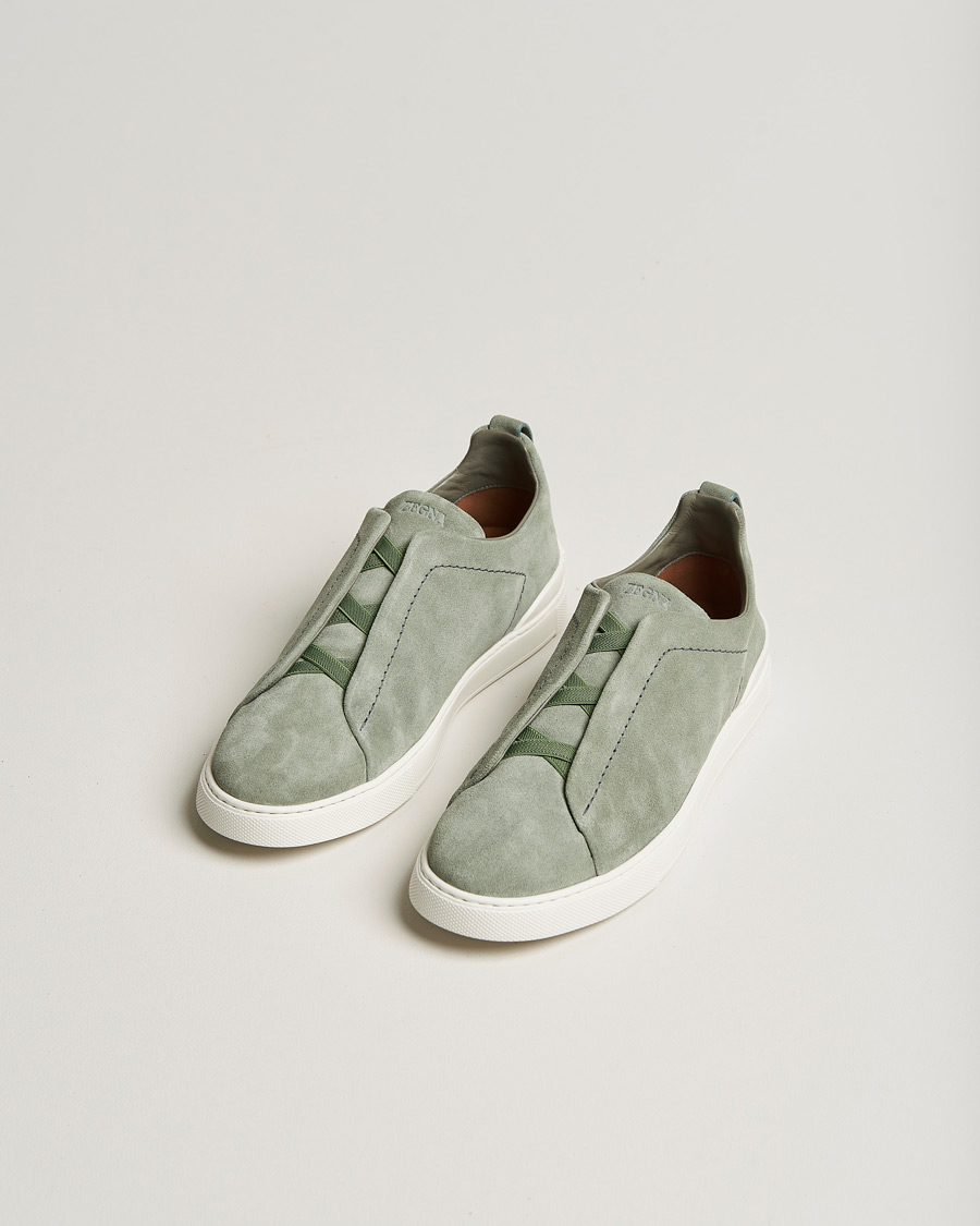 Herren | Zegna Triple Stitch Sneakers Olive Suede | Zegna | Triple Stitch Sneakers Olive Suede