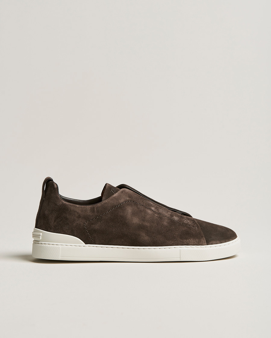 Herren | Zegna Triple Stitch Sneakers Dark Brown Suede | Zegna | Triple Stitch Sneakers Dark Brown Suede
