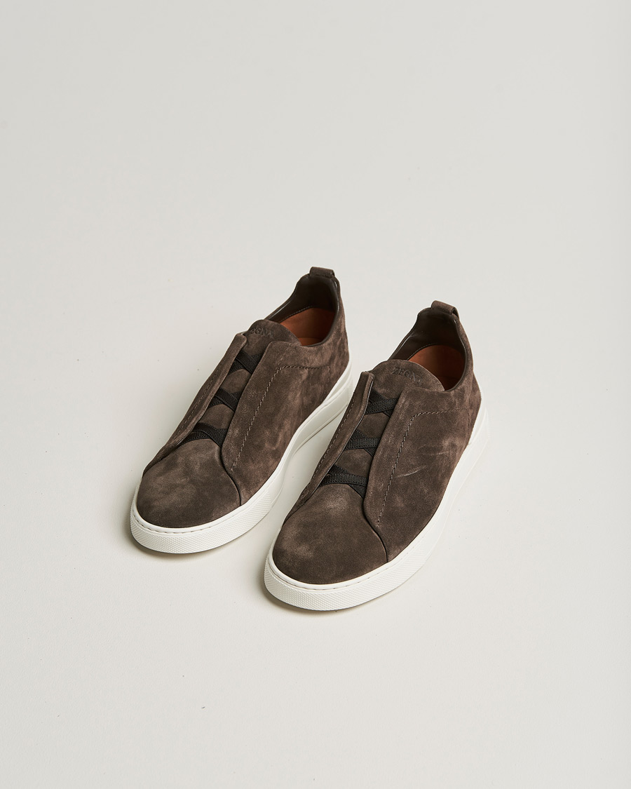 Herren | Zegna Triple Stitch Sneakers Dark Brown Suede | Zegna | Triple Stitch Sneakers Dark Brown Suede