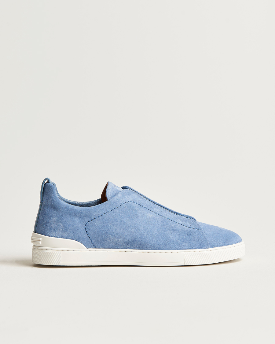Herren | Zegna Triple Stitch Sneakers Light Blue Suede | Zegna | Triple Stitch Sneakers Light Blue Suede