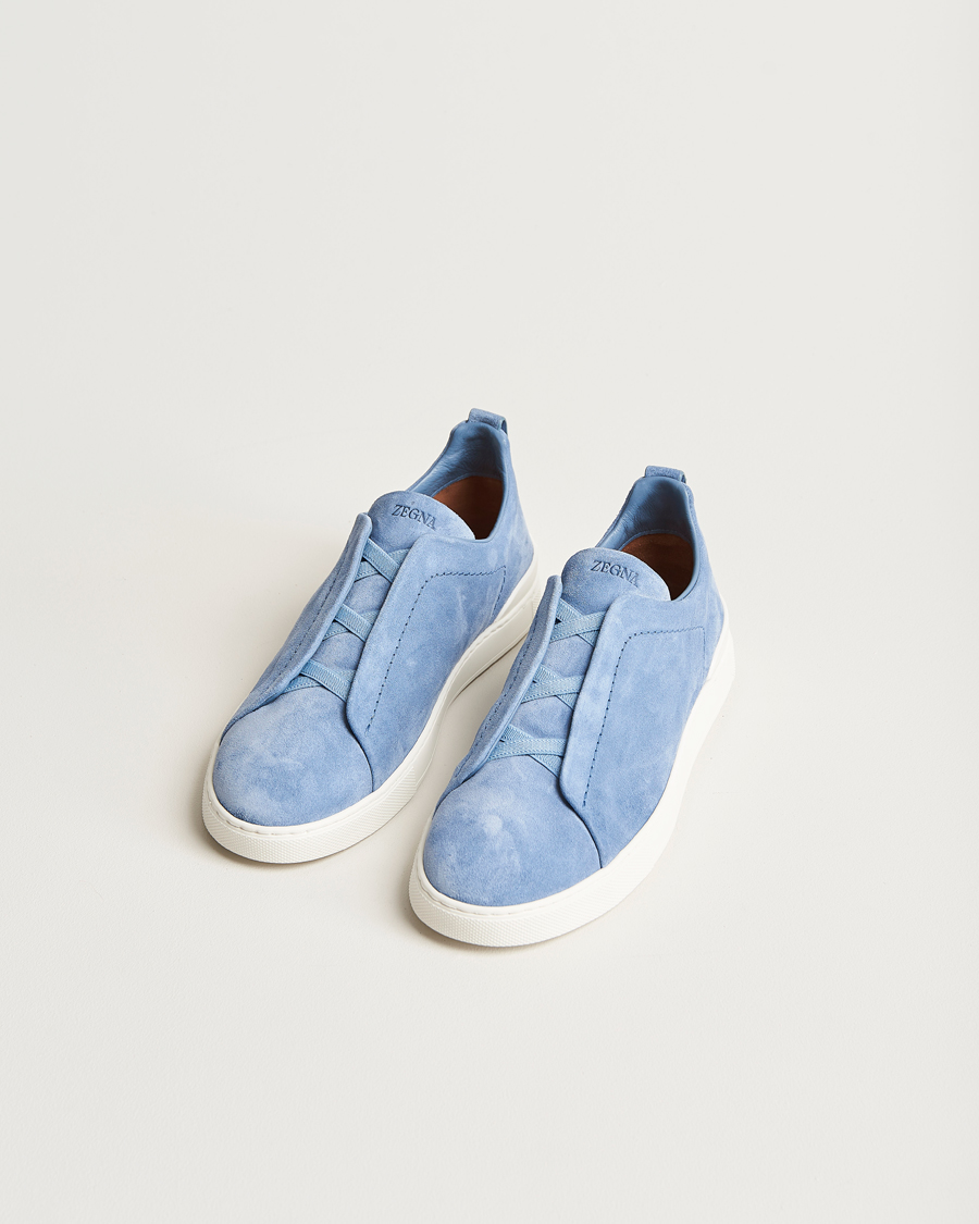 Herren | Zegna Triple Stitch Sneakers Light Blue Suede | Zegna | Triple Stitch Sneakers Light Blue Suede