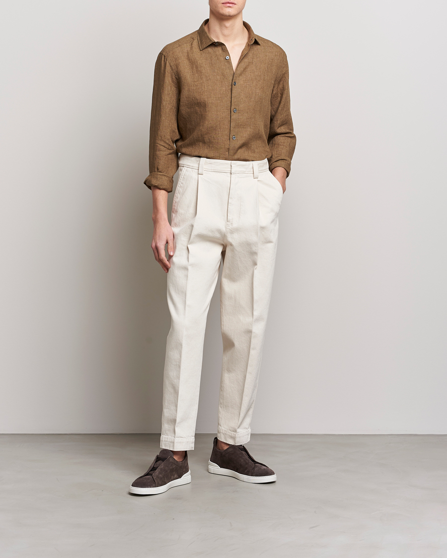 Herren | Hemden | Zegna | Slim Fit Linen Shirt Olive