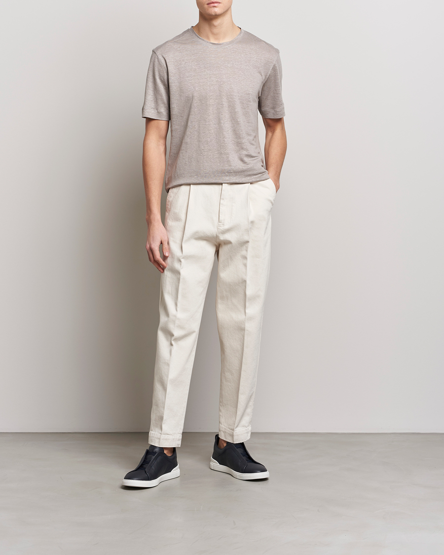 Herren | T-Shirts | Zegna | Pure Linen T-Shirt Taupe