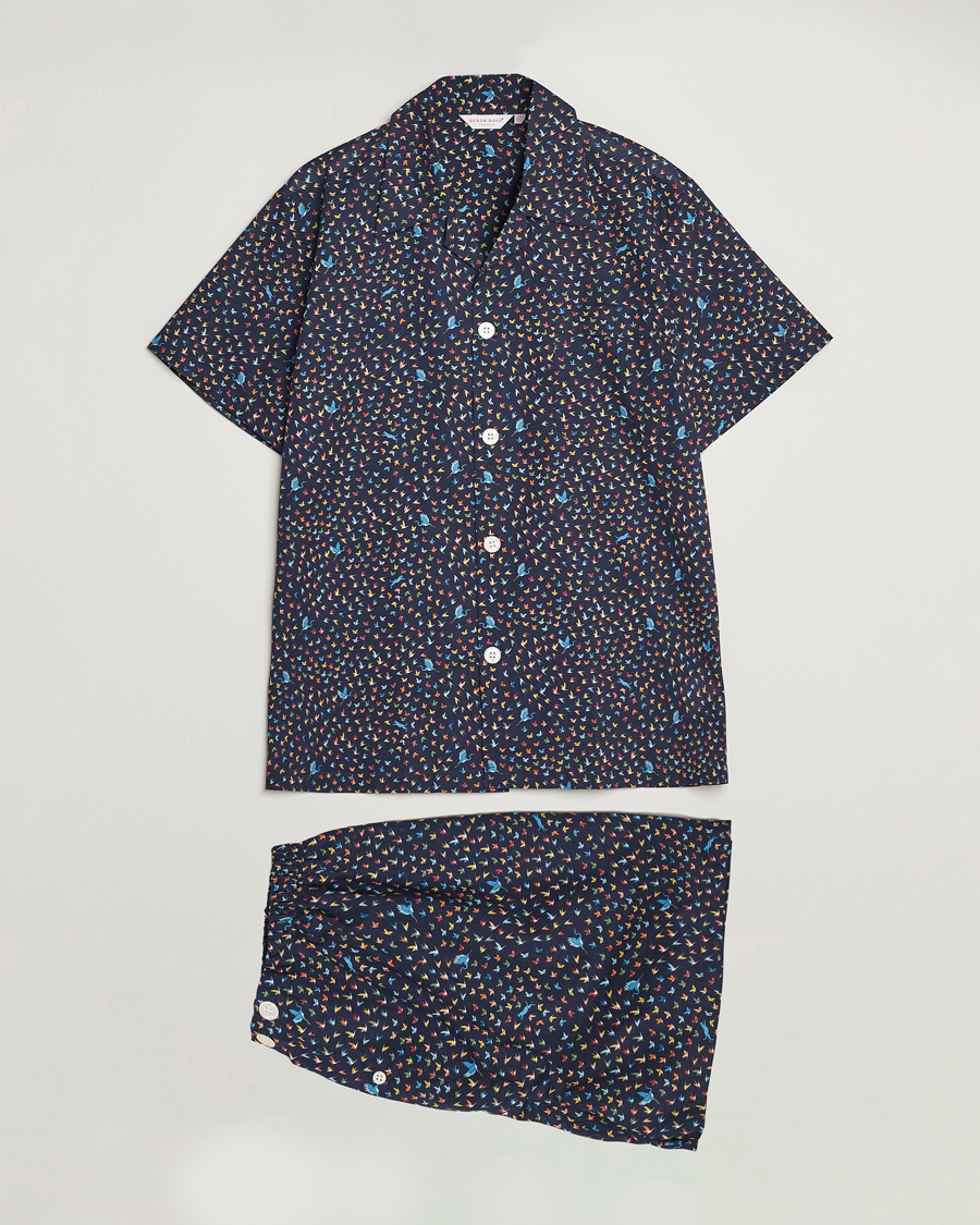 Herren | Schlafanzüge & Bademäntel | Derek Rose | Shortie Printed Cotton Pyjama Set Navy Multi