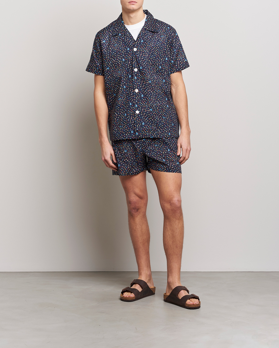 Herren | Schlafanzüge & Bademäntel | Derek Rose | Shortie Printed Cotton Pyjama Set Navy Multi