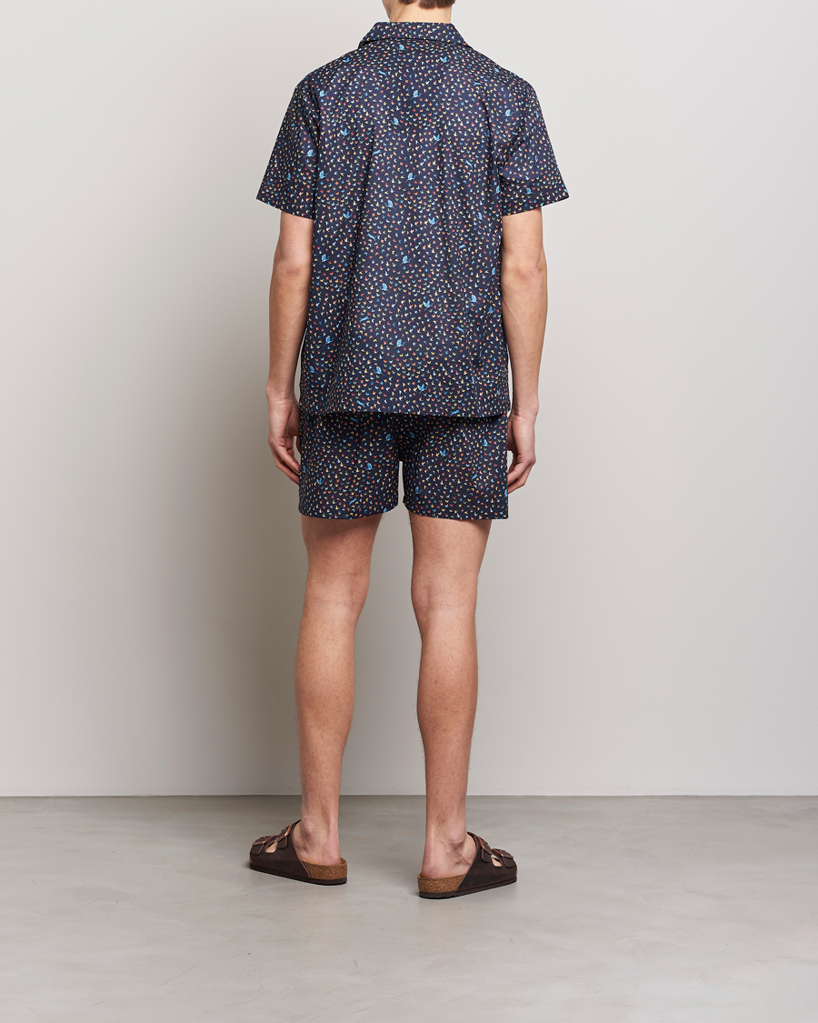 Herren | Schlafanzüge & Bademäntel | Derek Rose | Shortie Printed Cotton Pyjama Set Navy Multi