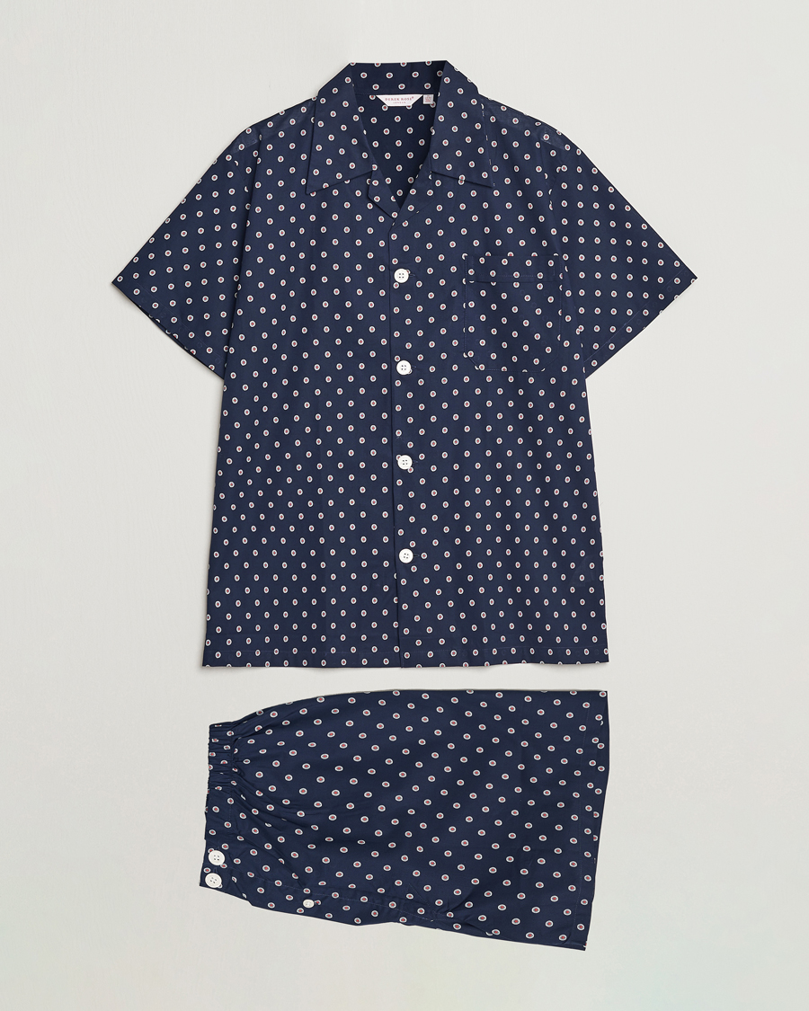 Herren | Schlafanzüge & Bademäntel | Derek Rose | Shortie Printed Cotton Pyjama Set Navy