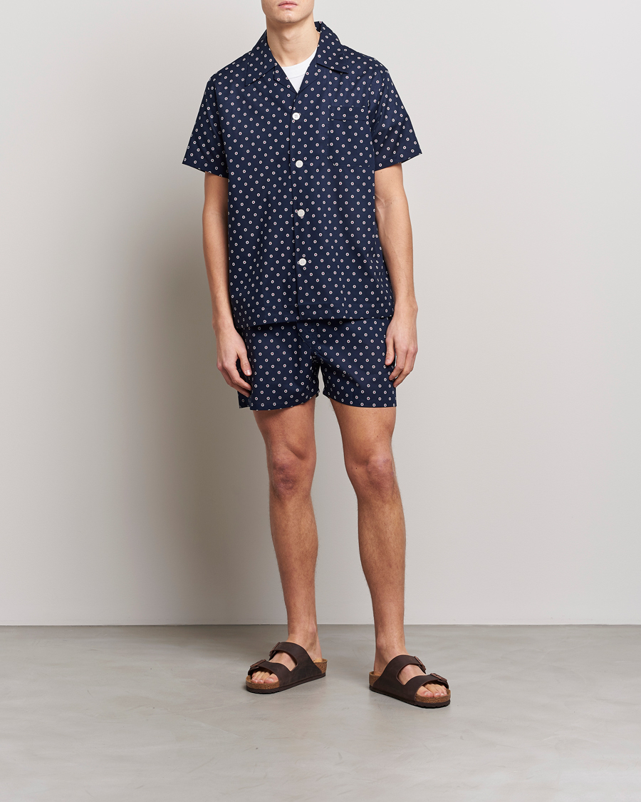 Herren | Schlafanzüge & Bademäntel | Derek Rose | Shortie Printed Cotton Pyjama Set Navy