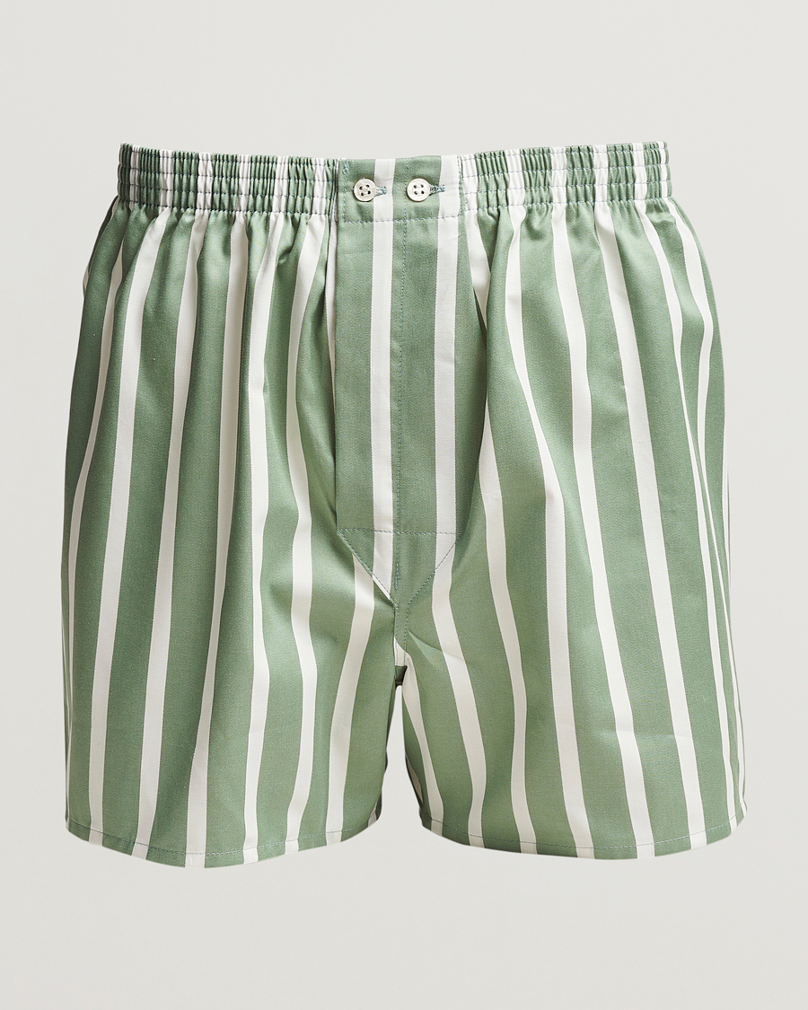 Herren | Unterwäsche | Derek Rose | Classic Fit Striped Cotton Boxer Shorts Green/White