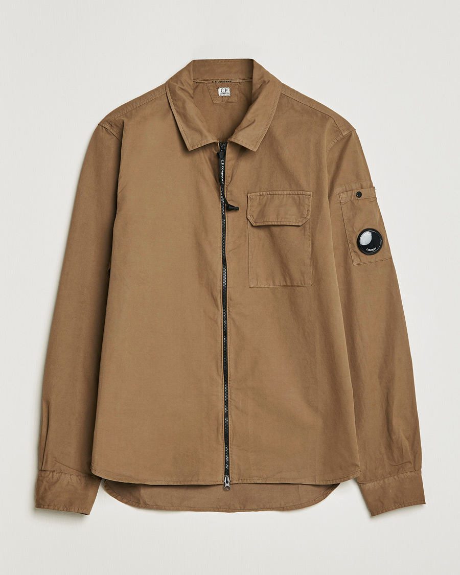 Herren | Hemden | C.P. Company | Garment Dyed Gabardine Zip Shirt Jacket Khaki brown
