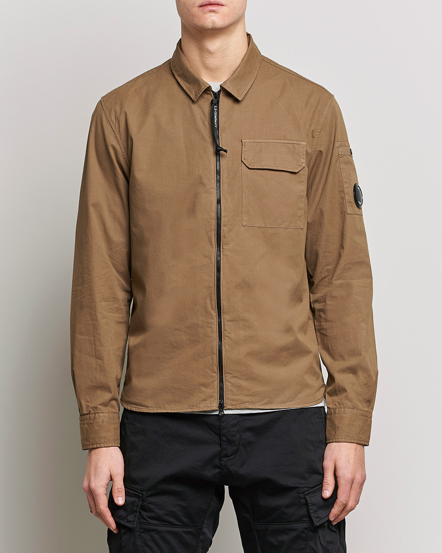 Herren | Hemden | C.P. Company | Garment Dyed Gabardine Zip Shirt Jacket Khaki brown