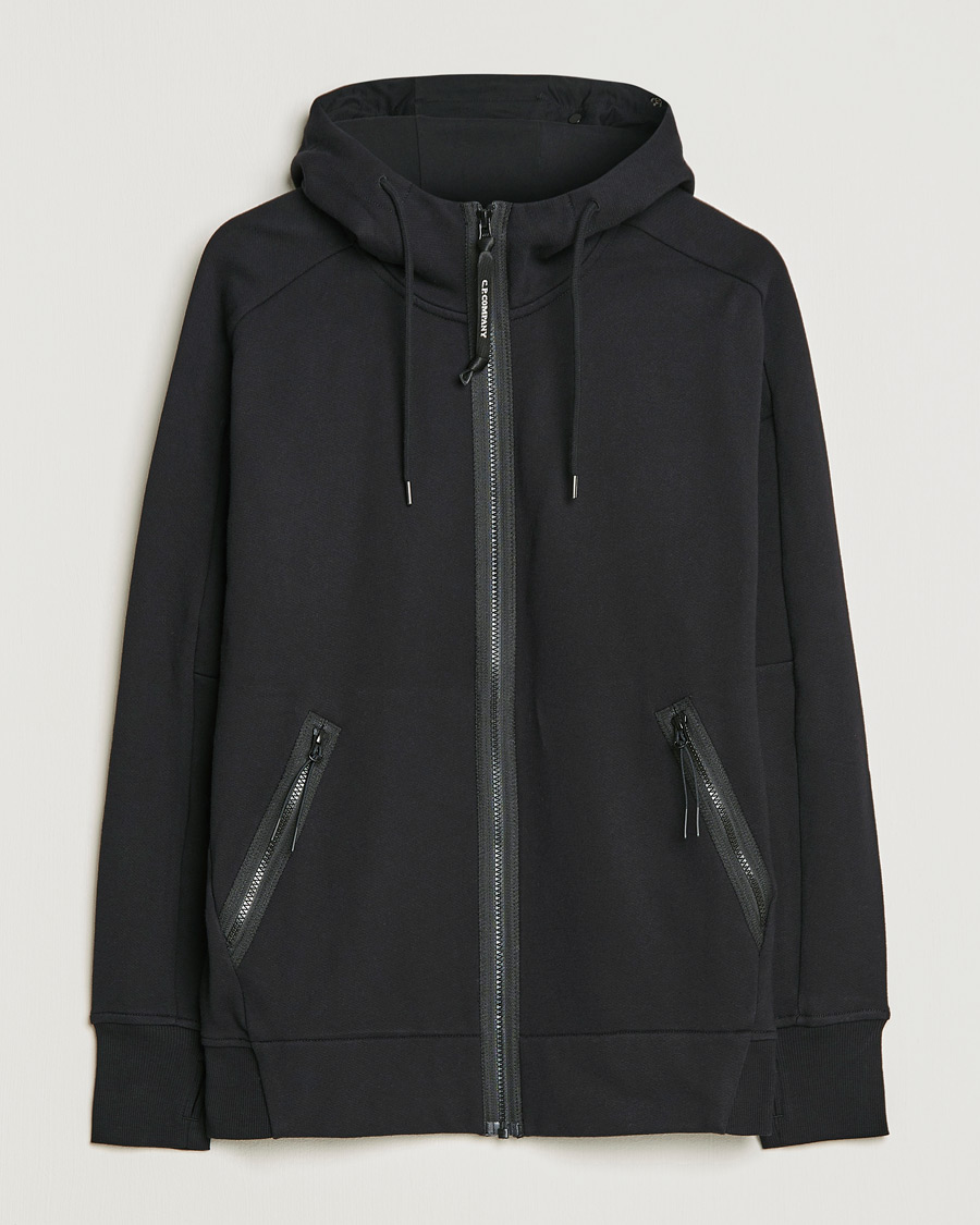 Herren | Pullover | C.P. Company | Diagonal Raised Fleece Full Zip Goggle Hoodie Black