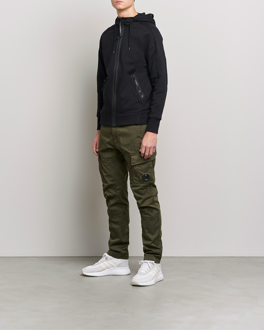 Herren | Pullover | C.P. Company | Diagonal Raised Fleece Full Zip Goggle Hoodie Black