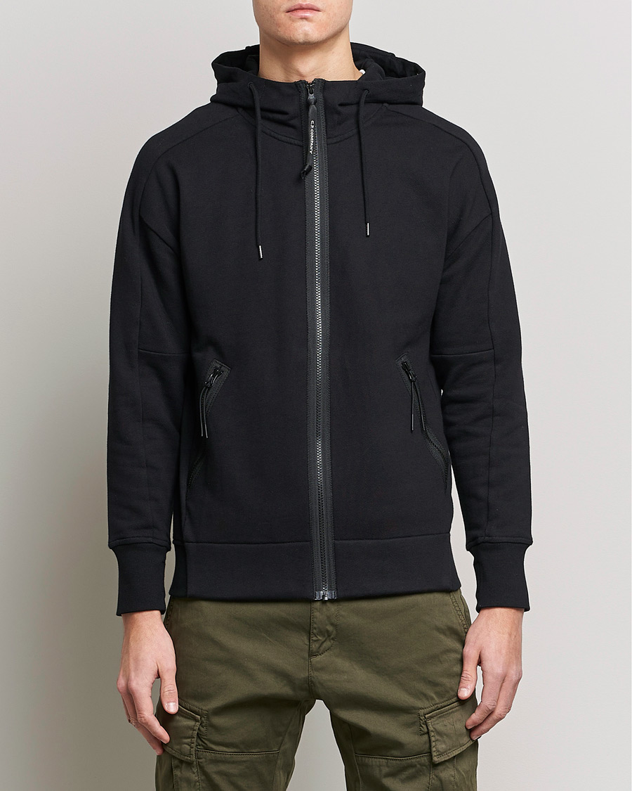 Herren | Pullover | C.P. Company | Diagonal Raised Fleece Full Zip Goggle Hoodie Black