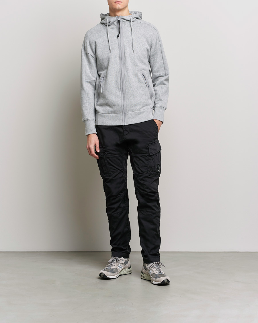 Herren | Pullover | C.P. Company | Diagonal Raised Fleece Full Zip Goggle Hoodie Grey