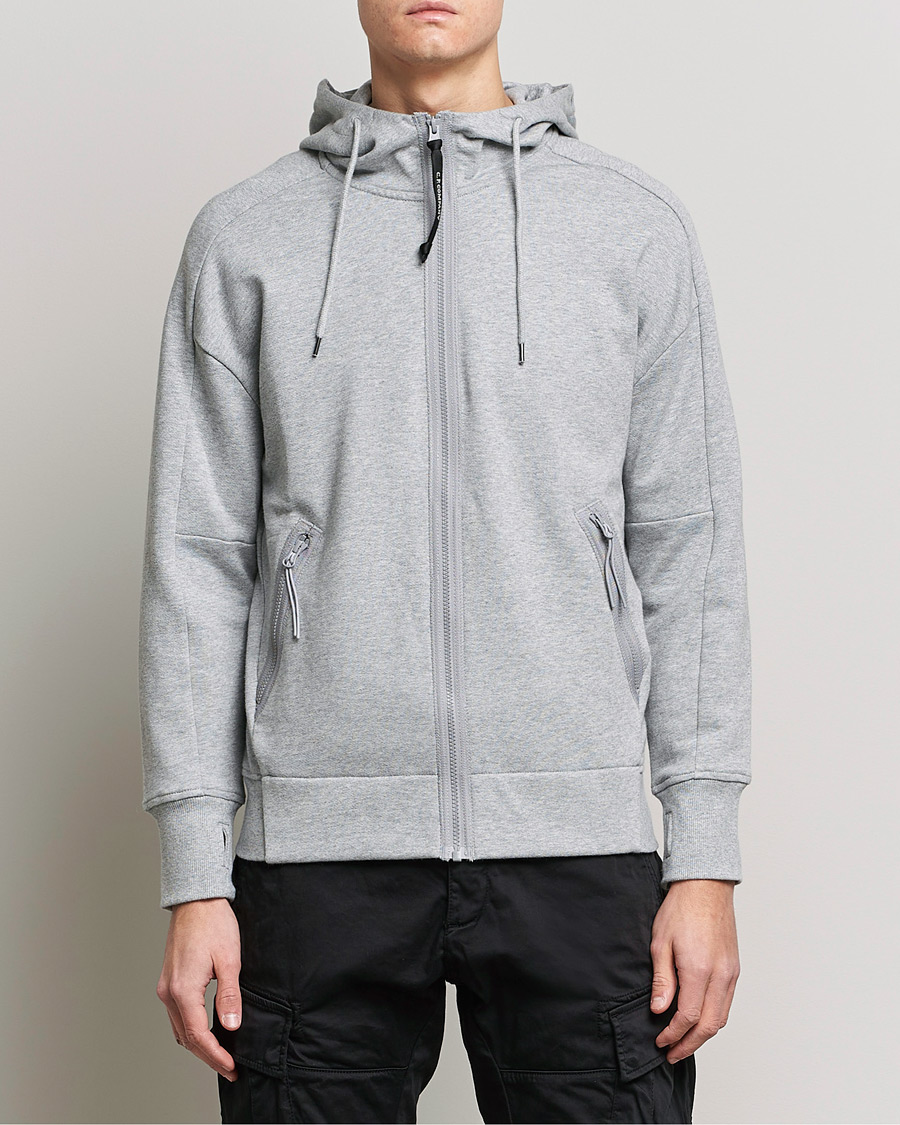Herren | Pullover | C.P. Company | Diagonal Raised Fleece Full Zip Goggle Hoodie Grey