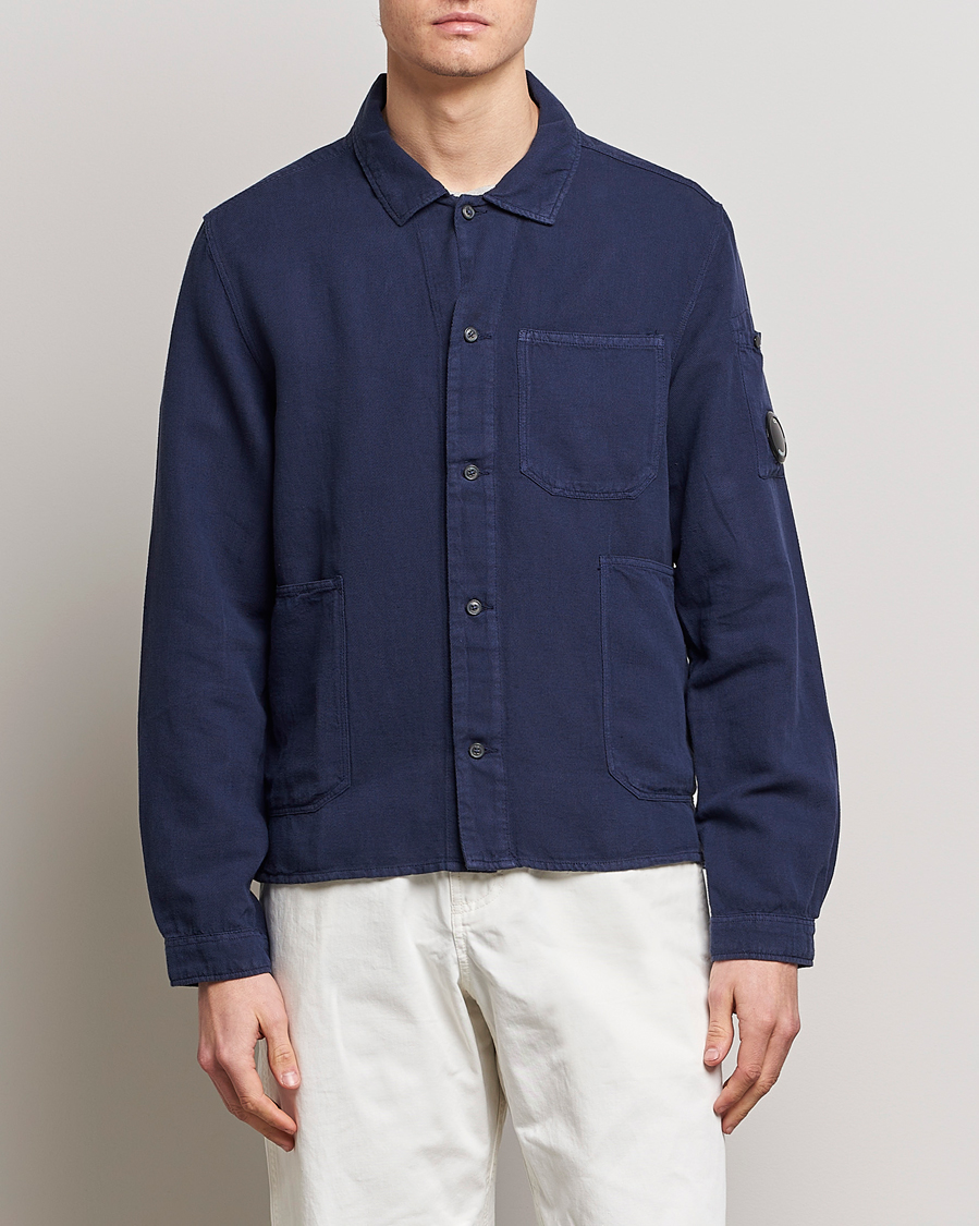 Herren | Hemden | C.P. Company | Broken Linen/Cotton Garment Dyed Overshirt Navy