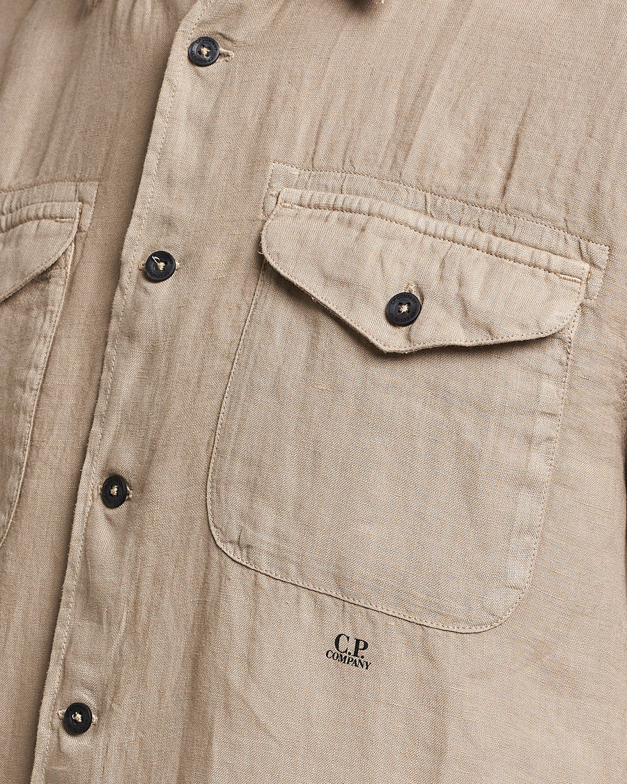 Herren | Hemden | C.P. Company | Short Sleeve Pocket Linen Shirt Taupe