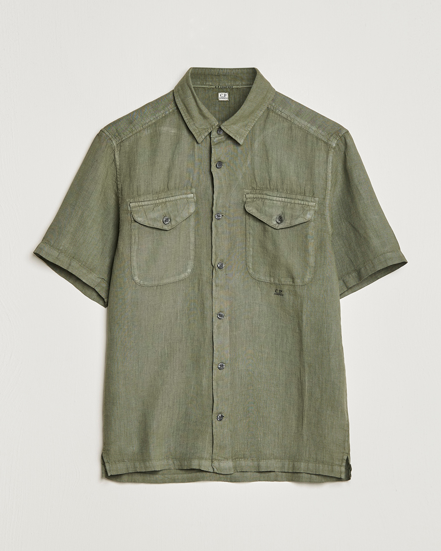 Herren | Hemden | C.P. Company | Short Sleeve Pocket Linen Shirt Olive
