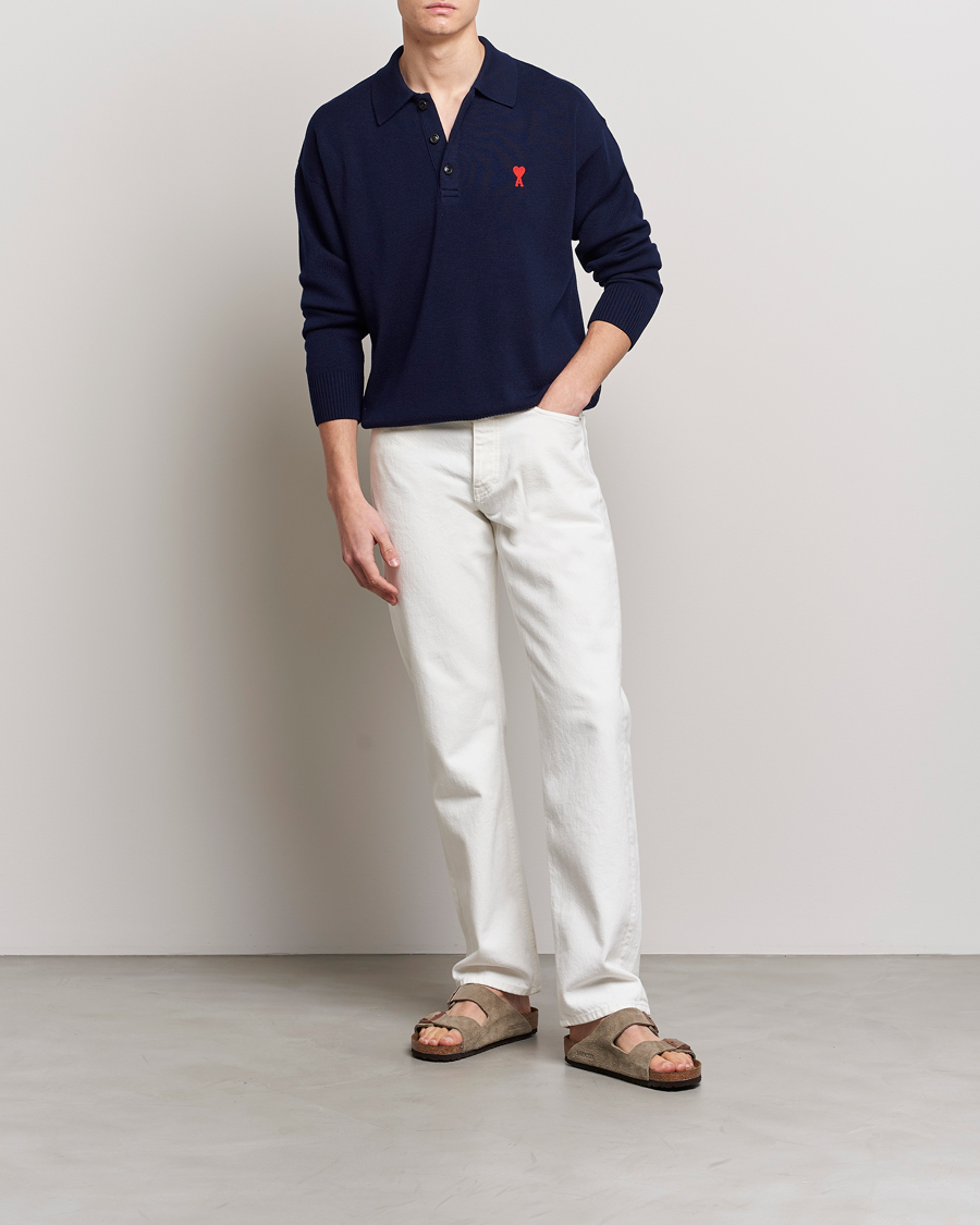 Herren | Pullover | AMI | Heart Long Sleeve Knitted Polo Navy