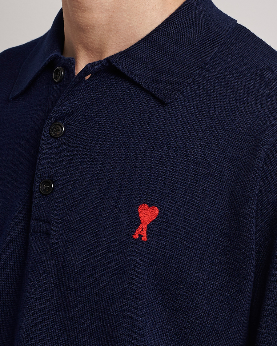 Herren | Pullover | AMI | Heart Long Sleeve Knitted Polo Navy