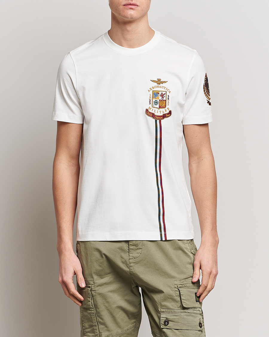 Herren | T-Shirts | Aeronautica Militare | Tape Cotton T-Shirt White Cream