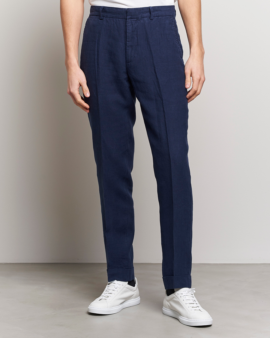 Herren | Leinenhosen | Polo Ralph Lauren | Linen Pleated Trousers Navy