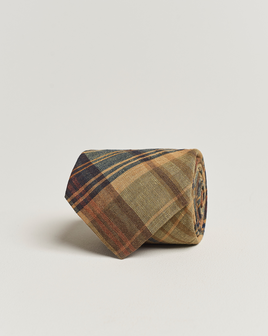 Herren | Ralph Lauren Purple Label Plaid LinenTie Khaki Multi | Ralph Lauren Purple Label | Plaid LinenTie Khaki Multi