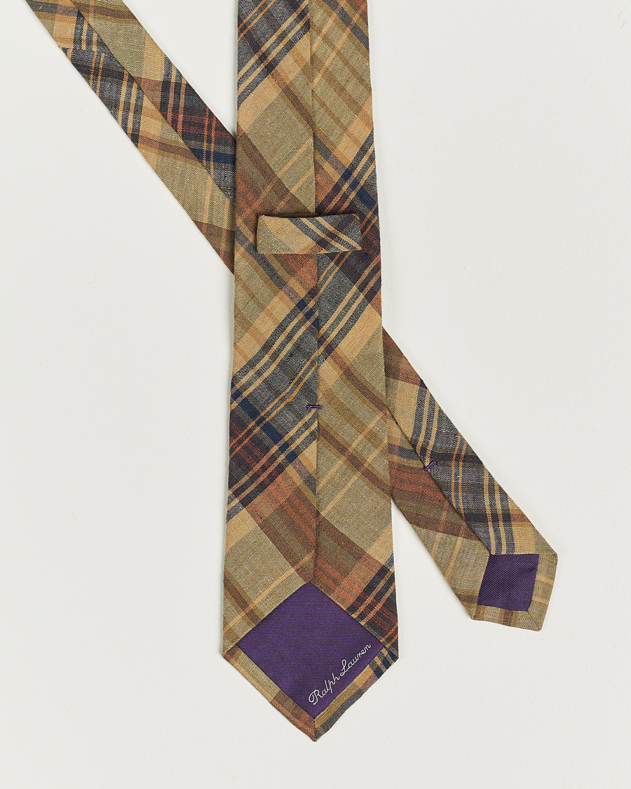 Herren | Ralph Lauren Purple Label Plaid LinenTie Khaki Multi | Ralph Lauren Purple Label | Plaid LinenTie Khaki Multi