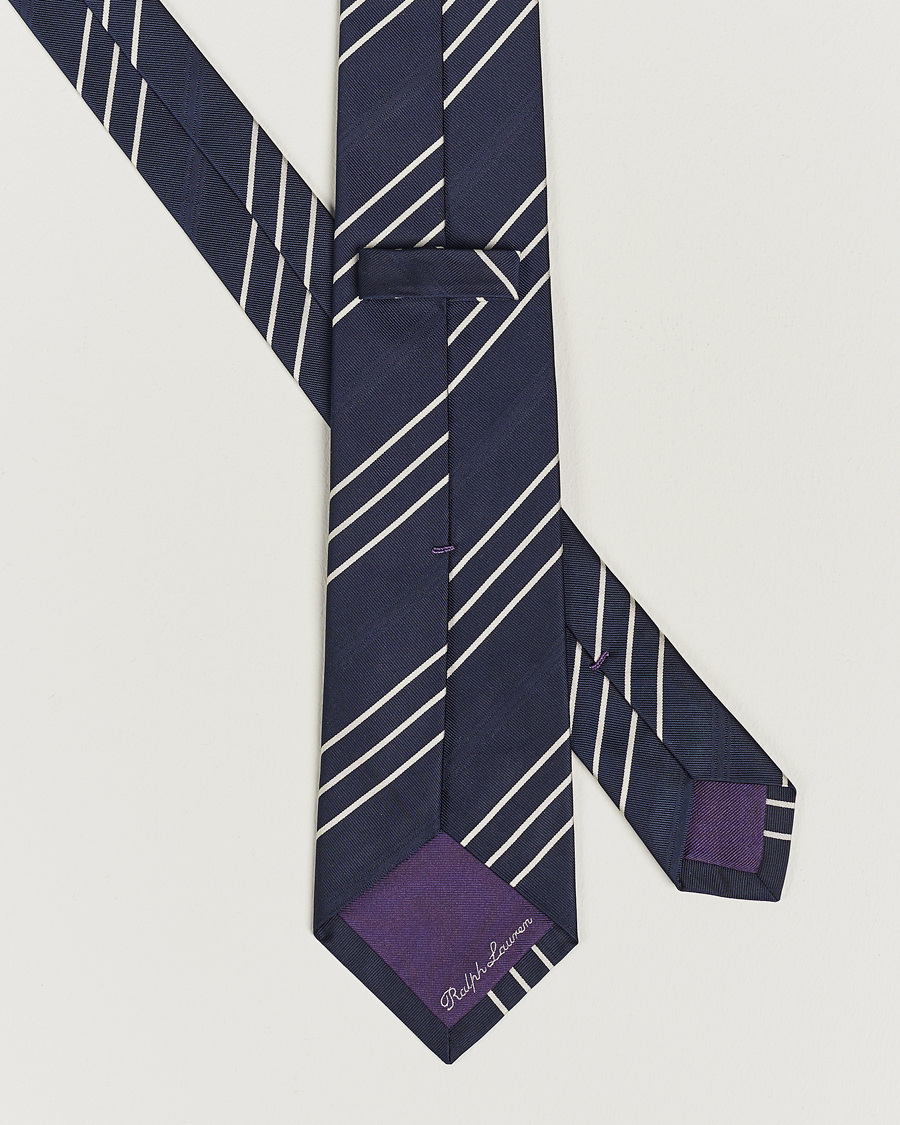 Herren | Ralph Lauren Purple Label Triple Stripe Silk Tie Navy | Ralph Lauren Purple Label | Triple Stripe Silk Tie Navy