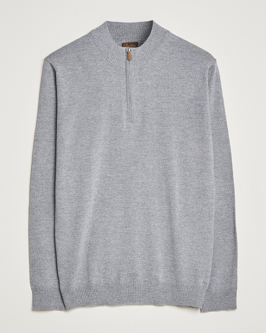 Herren | Pullover | Stenströms | Merino Wool Half Zip Grey Mouliné