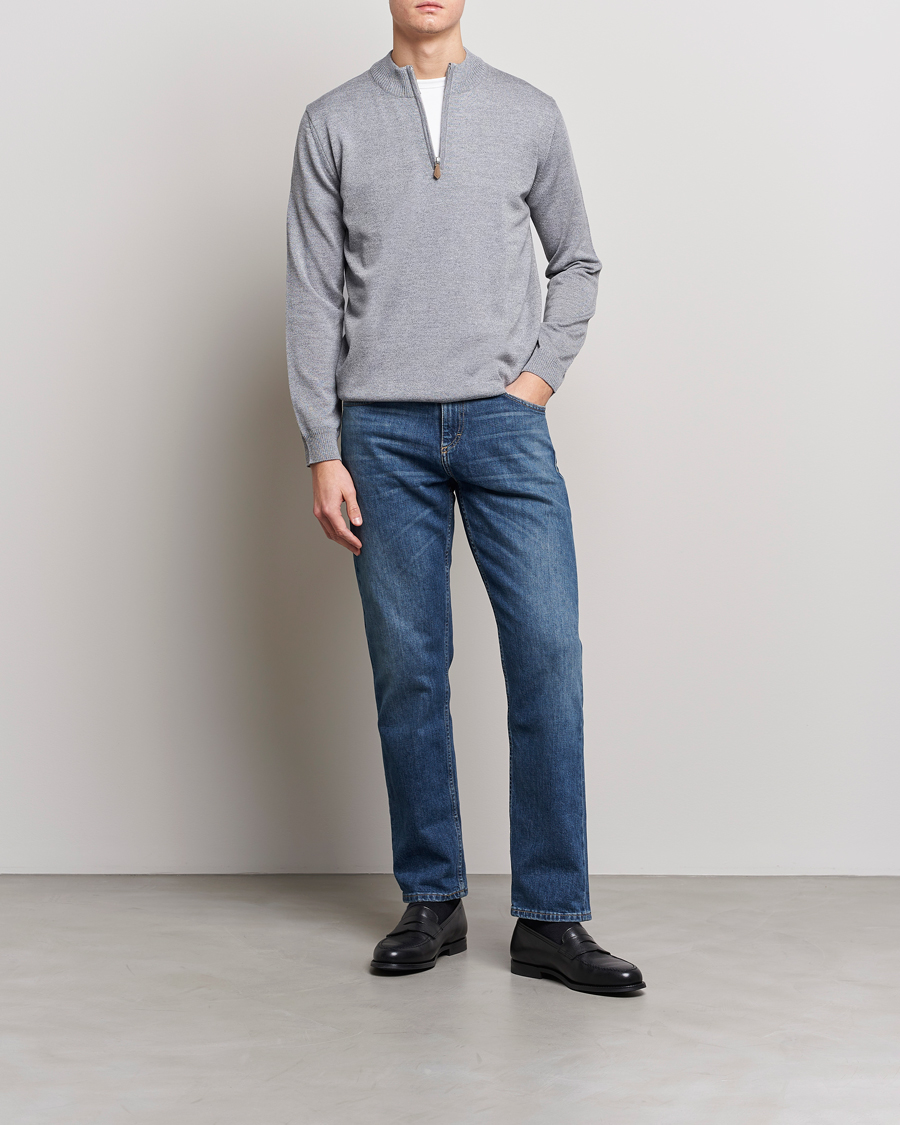Herren | Pullover | Stenströms | Merino Wool Half Zip Grey Mouliné