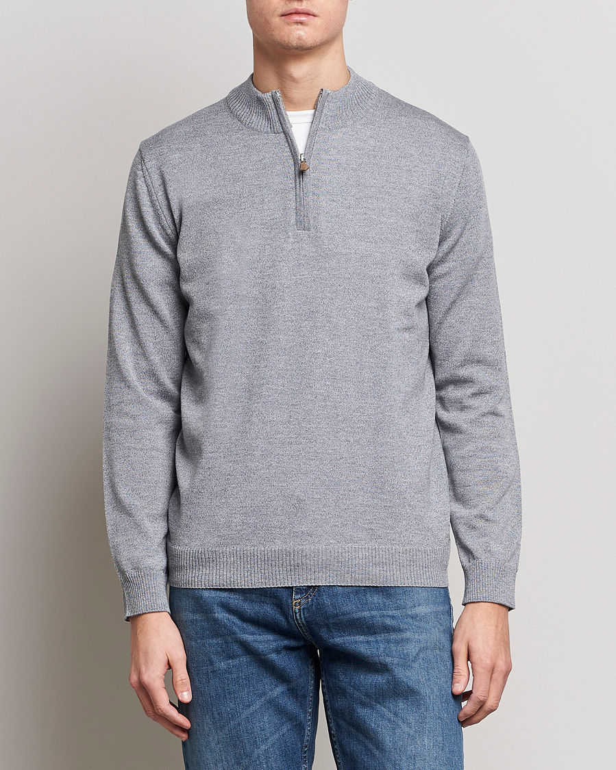 Herren | Pullover | Stenströms | Merino Wool Half Zip Grey Mouliné