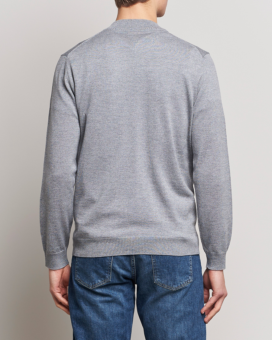 Herren | Pullover | Stenströms | Merino Wool Half Zip Grey Mouliné