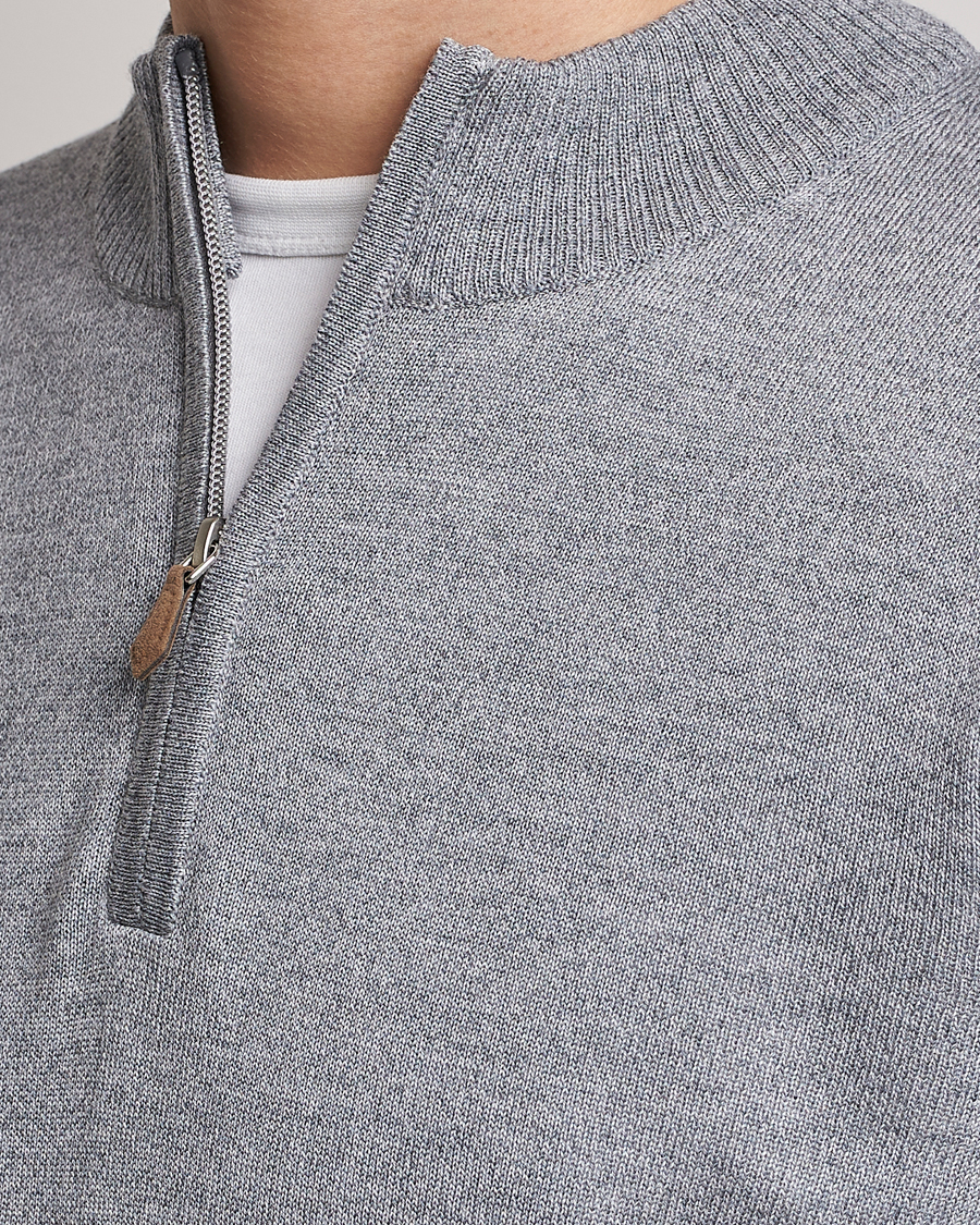 Herren | Pullover | Stenströms | Merino Wool Half Zip Grey Mouliné