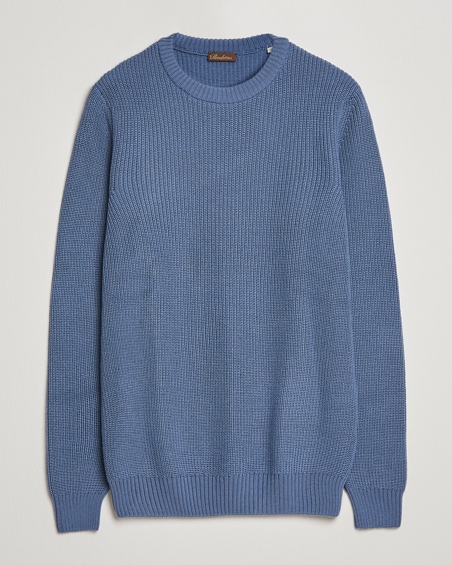 Herren | Pullover | Stenströms | Merino Heavy Knitted Crew Neck Petrol Blue