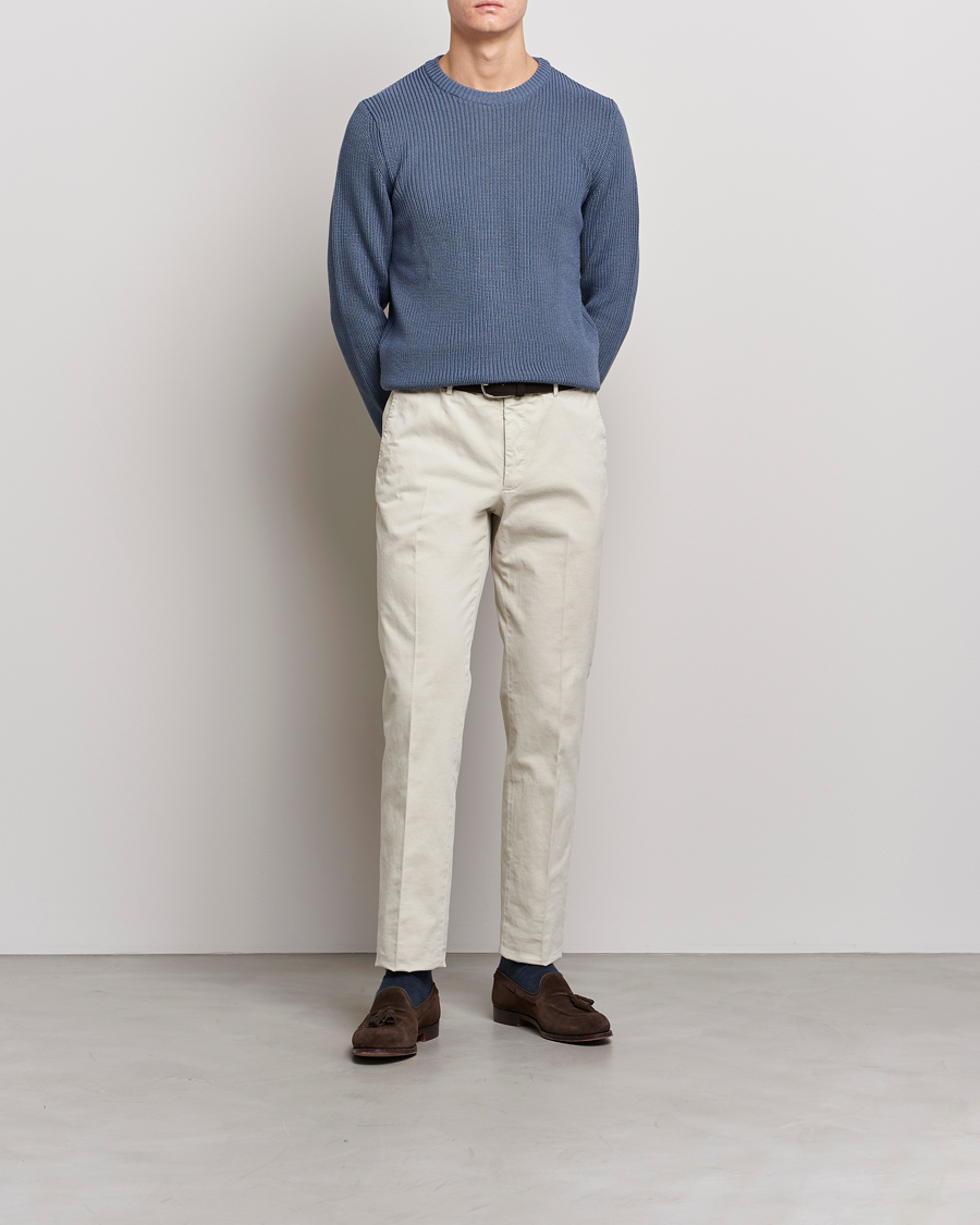 Herren | Pullover | Stenströms | Merino Heavy Knitted Crew Neck Petrol Blue