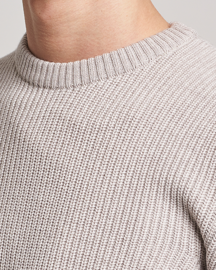 Herren | Pullover | Stenströms | Merino Heavy Knitted Crew Neck Beige
