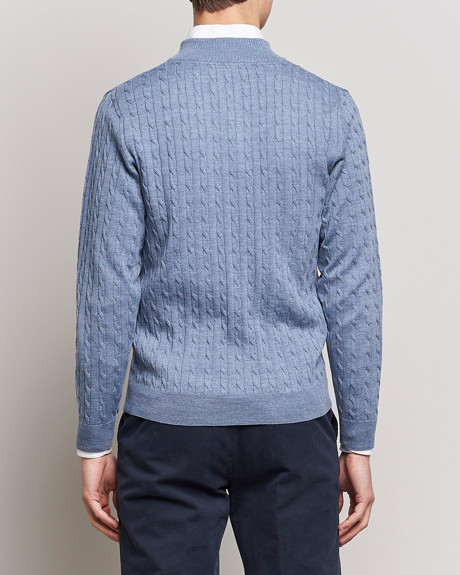 Herren | Pullover | Stenströms | Merino Cable Half Zip Light Blue