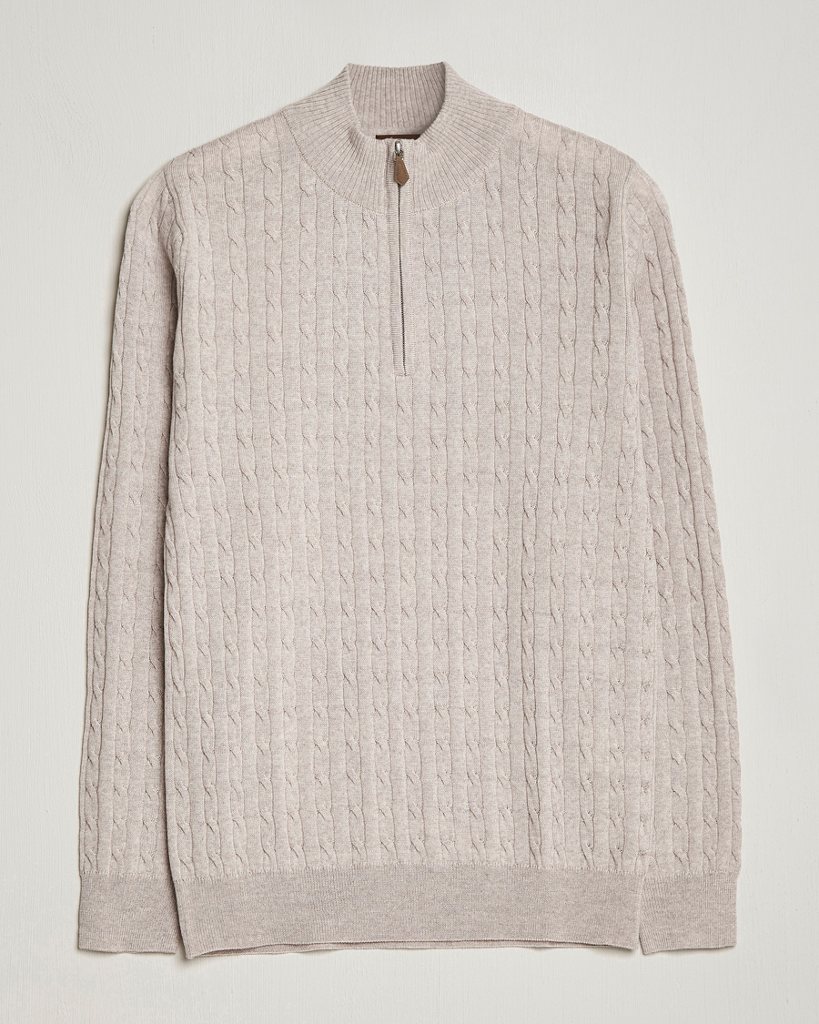 Herren | Pullover | Stenströms | Merino Cable Half Zip Beige