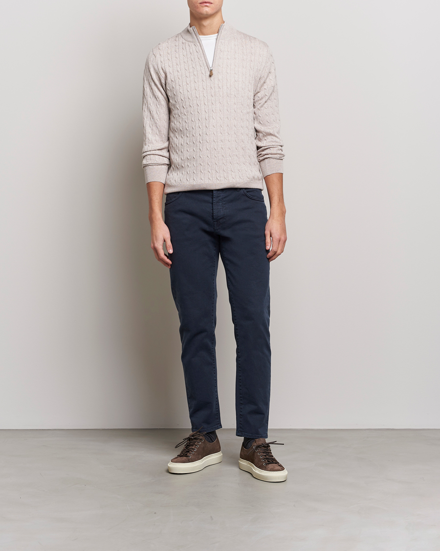 Herren | Pullover | Stenströms | Merino Cable Half Zip Beige